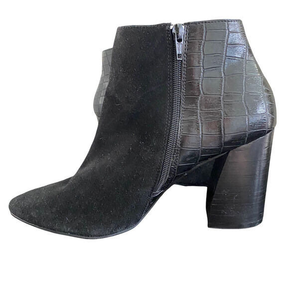 Steve Madden Size 10 Jagat Booties Black Suede Croc Pointed Toe Block Heel Ankle - Picture 4 of 11